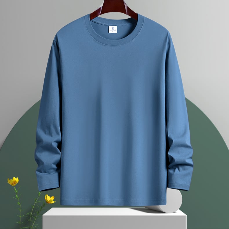 Ανδρικό μακρυμάνικο T‑shirt, χαλαρή γραμμή, στρογγυλή λαιμόκοψη, μονόχρωμο, βασικό ένδυμα για άνοιξη και φθινόπωρο