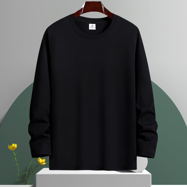 Ανδρικό μακρυμάνικο T‑shirt, χαλαρή γραμμή, στρογγυλή λαιμόκοψη, μονόχρωμο, βασικό ένδυμα για άνοιξη και φθινόπωρο
