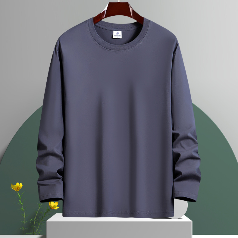 Ανδρικό μακρυμάνικο T‑shirt, χαλαρή γραμμή, στρογγυλή λαιμόκοψη, μονόχρωμο, βασικό ένδυμα για άνοιξη και φθινόπωρο