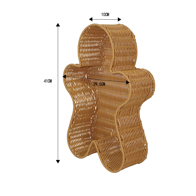 Ručno izrađeni veliki stolni koš za skladištenje, pleteni u stilu ratana, s motivom Gingerbread Man, prilagodljivi plastični pleteni koš