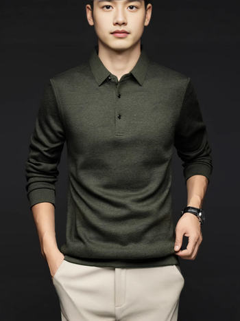 YINGAO férfi fleece-béléssel készült polo téli kiadás, szabad szabású, mintás nyomtatás
