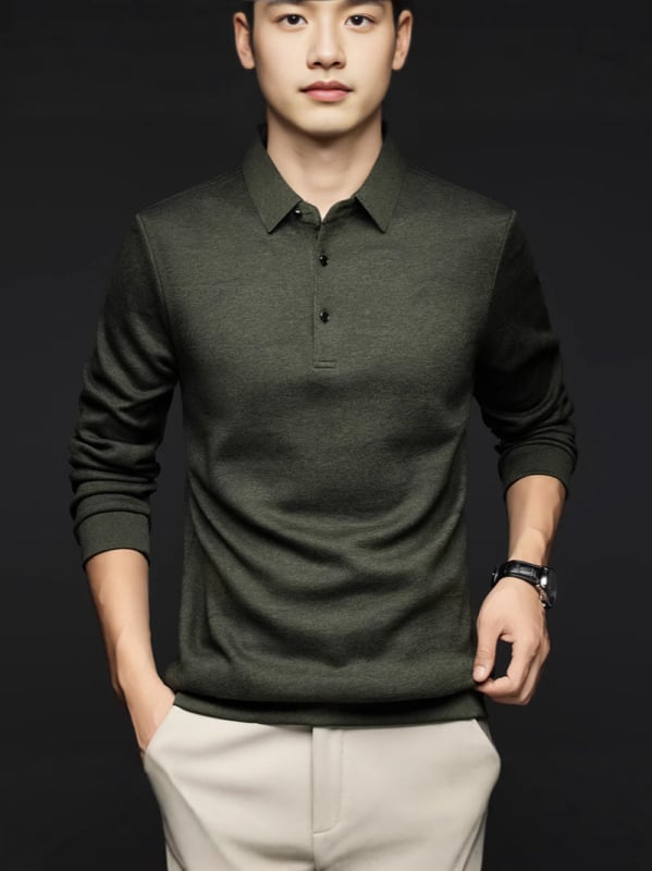 YINGAO férfi fleece-béléssel készült polo téli kiadás, szabad szabású, mintás nyomtatás