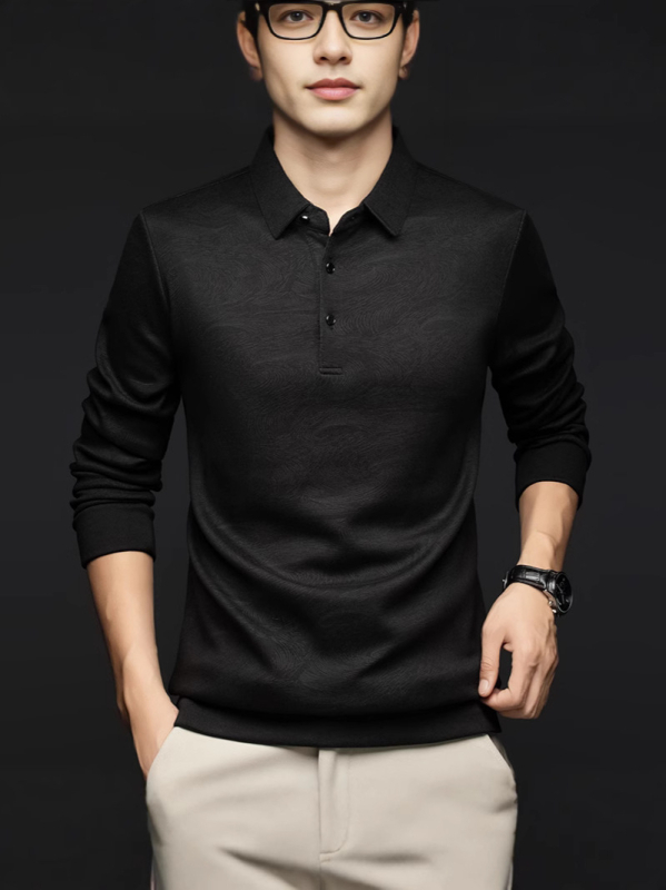 YINGAO férfi fleece-béléssel készült polo téli kiadás, szabad szabású, mintás nyomtatás