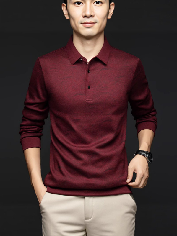 YINGAO férfi fleece-béléssel készült polo téli kiadás, szabad szabású, mintás nyomtatás
