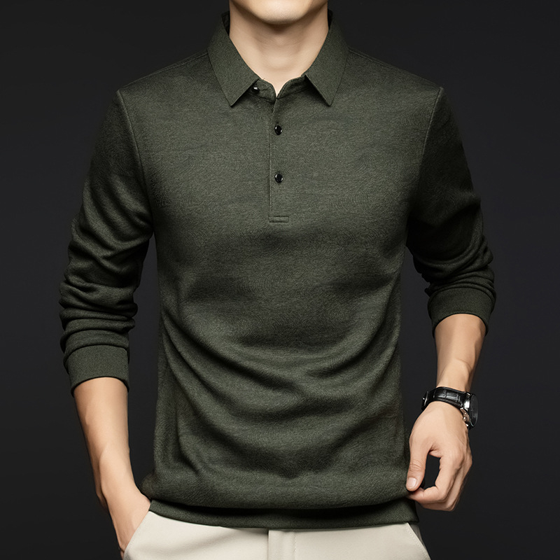 YINGAO férfi fleece-béléssel készült polo téli kiadás, szabad szabású, mintás nyomtatás