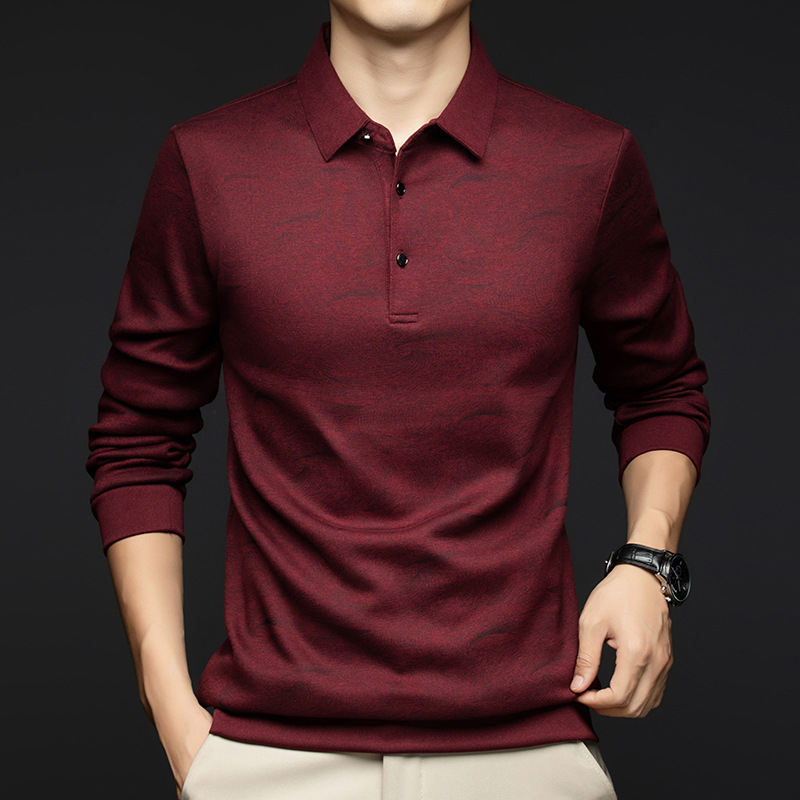 YINGAO férfi fleece-béléssel készült polo téli kiadás, szabad szabású, mintás nyomtatás