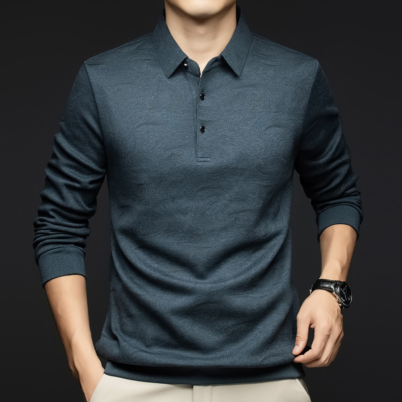 YINGAO férfi fleece-béléssel készült polo téli kiadás, szabad szabású, mintás nyomtatás