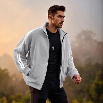 Muška fleece jakna sa zipom, dugi rukavi, ležeran vanjski stil