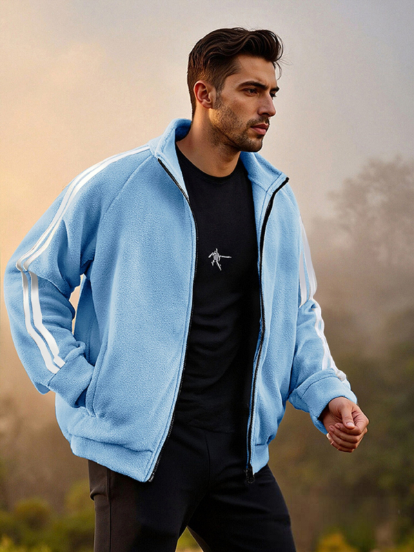 Muška fleece jakna sa zipom, dugi rukavi, ležeran vanjski stil