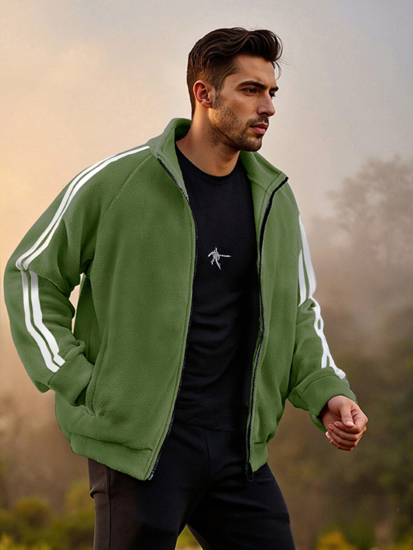 Muška fleece jakna sa zipom, dugi rukavi, ležeran vanjski stil