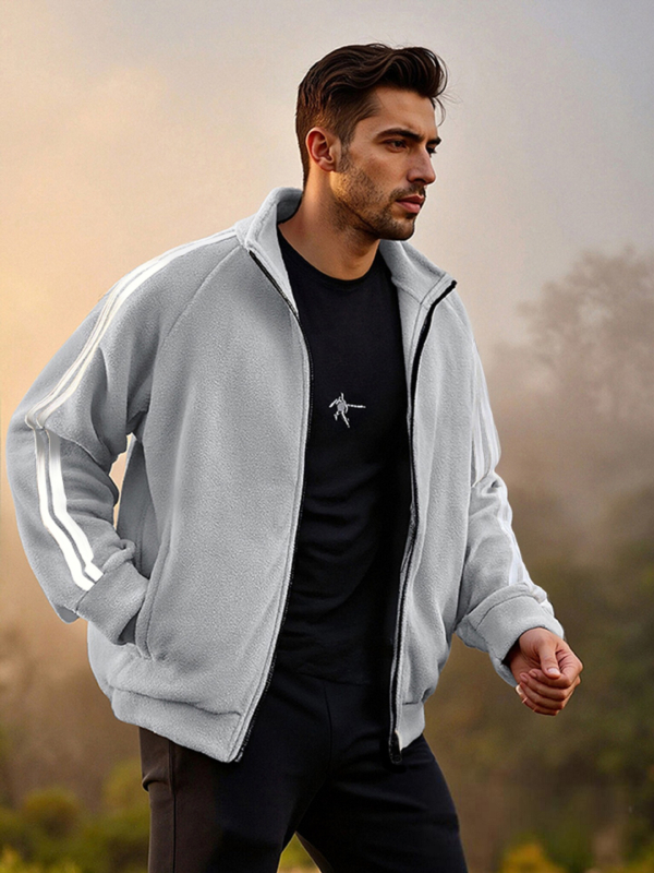 Muška fleece jakna sa zipom, dugi rukavi, ležeran vanjski stil