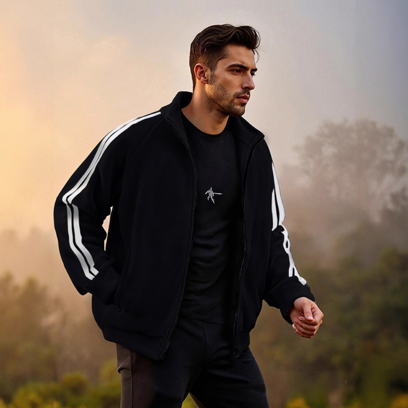 Muška fleece jakna sa zipom, dugi rukavi, ležeran vanjski stil
