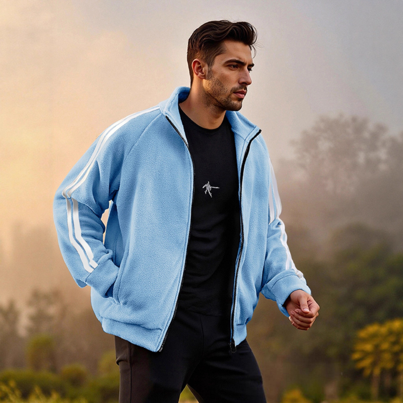 Muška fleece jakna sa zipom, dugi rukavi, ležeran vanjski stil