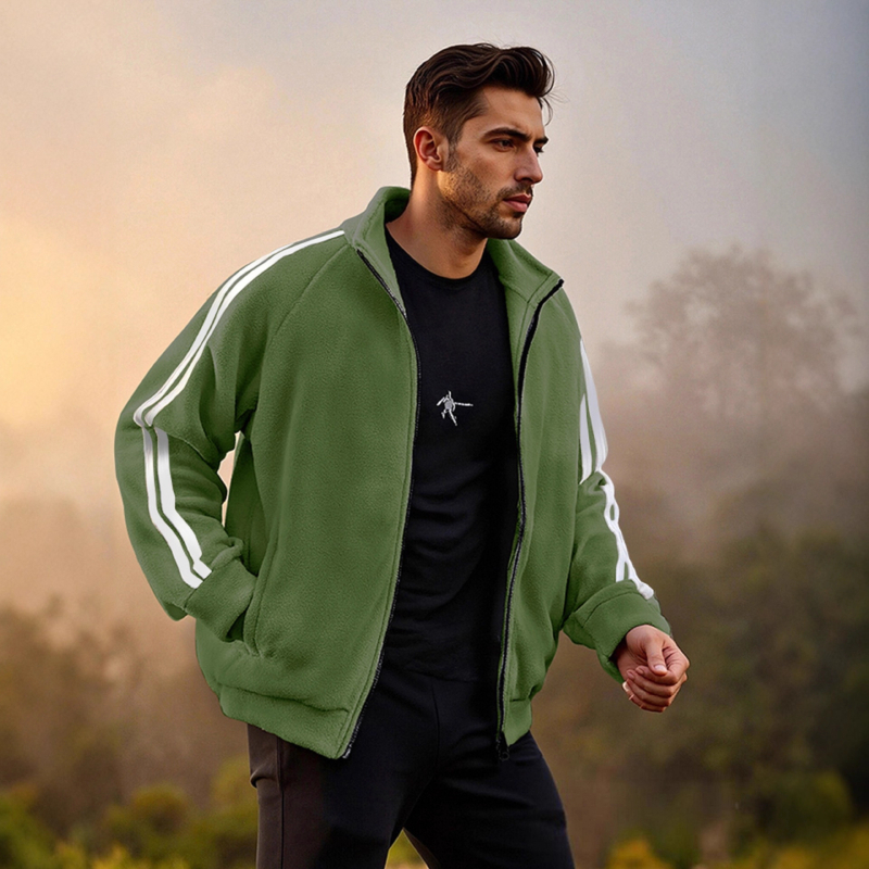 Muška fleece jakna sa zipom, dugi rukavi, ležeran vanjski stil