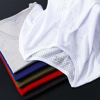 Αντρικό T‑shirt καλοκαιρινό από ice silk με πλέγμα, κοντά μανίκια, στρογγυλή λαιμόκοψη, χαλαρή εφαρμογή, διαπνέον και γρήγορο στέγνωμα, Plus Size