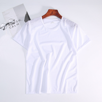 Αντρικό T‑shirt καλοκαιρινό από ice silk με πλέγμα, κοντά μανίκια, στρογγυλή λαιμόκοψη, χαλαρή εφαρμογή, διαπνέον και γρήγορο στέγνωμα, Plus Size