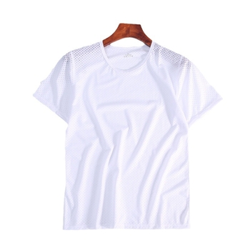 Αντρικό T‑shirt καλοκαιρινό από ice silk με πλέγμα, κοντά μανίκια, στρογγυλή λαιμόκοψη, χαλαρή εφαρμογή, διαπνέον και γρήγορο στέγνωμα, Plus Size