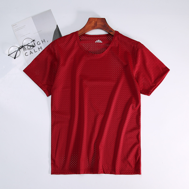 Αντρικό T‑shirt καλοκαιρινό από ice silk με πλέγμα, κοντά μανίκια, στρογγυλή λαιμόκοψη, χαλαρή εφαρμογή, διαπνέον και γρήγορο στέγνωμα, Plus Size