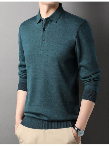 Férfi téli hosszú ujjú polo felső fleece-béléssel, vastag és meleg, galléros