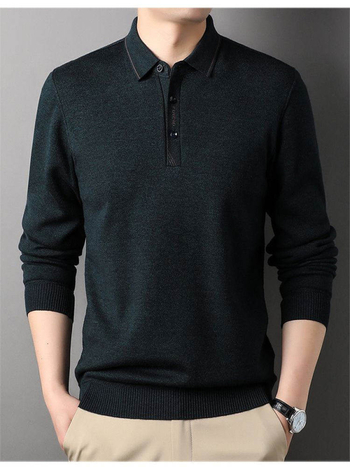 Férfi téli hosszú ujjú polo felső fleece-béléssel, vastag és meleg, galléros