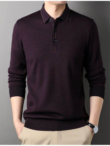 Férfi téli hosszú ujjú polo felső fleece-béléssel, vastag és meleg, galléros