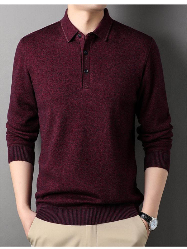 Férfi téli hosszú ujjú polo felső fleece-béléssel, vastag és meleg, galléros