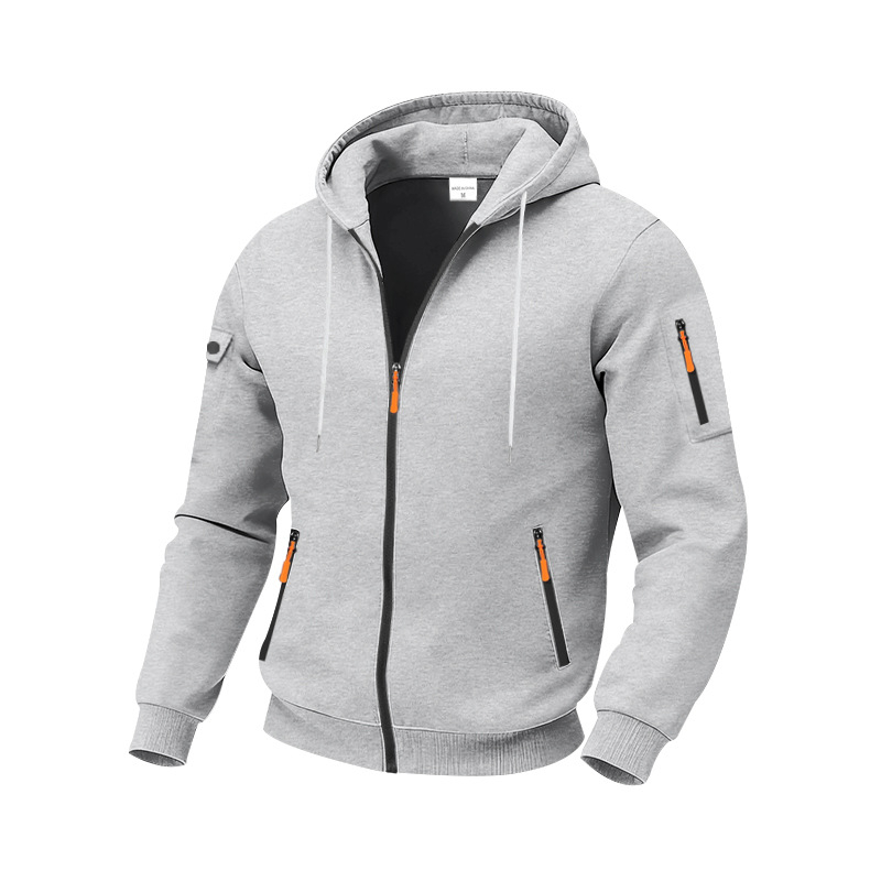 Férfi téli kapucnis cipzáros pulóver fleece-béléssel, laza szabású, munkaruházat, hosszú ujjú, több zseb