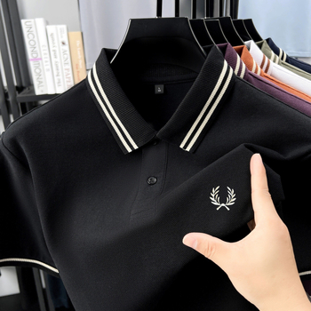 Férfi póló polo Slim-Fit, rövid ujjú, tiszta pamut, légáteresztő, hímzett díszítés, prémium üzleti-kényelmes stílus