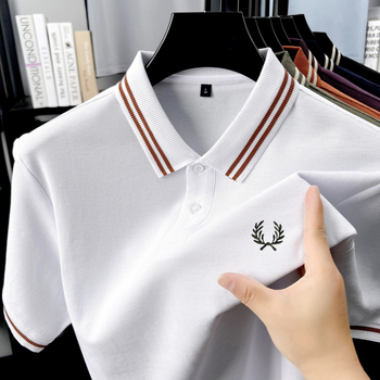 Férfi póló polo Slim-Fit, rövid ujjú, tiszta pamut, légáteresztő, hímzett díszítés, prémium üzleti-kényelmes stílus