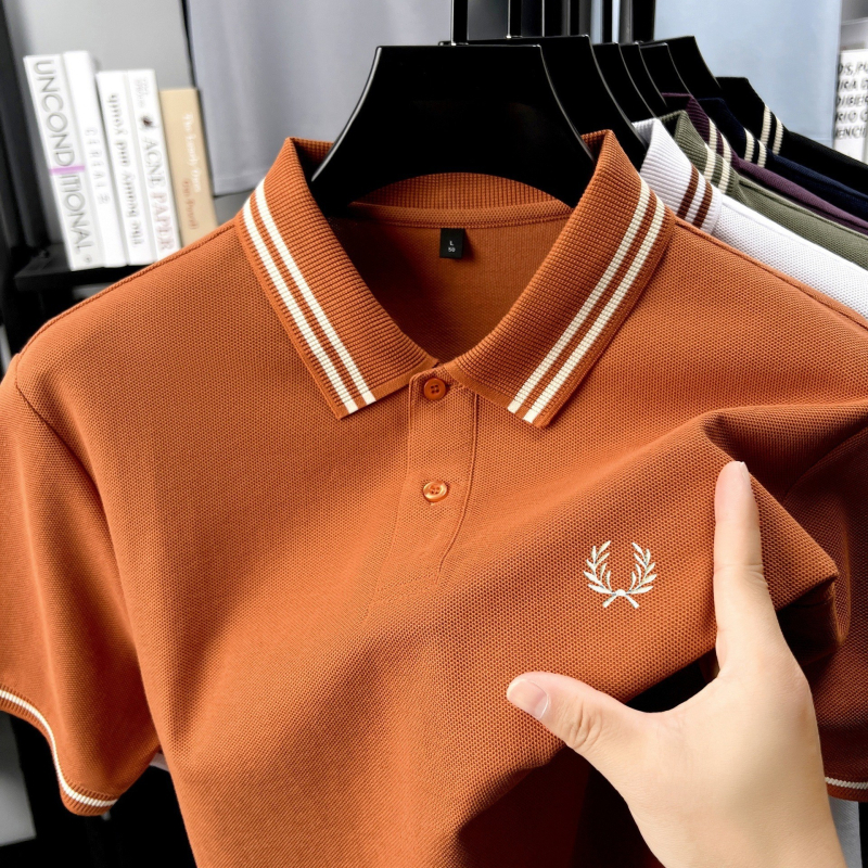 Férfi póló polo Slim-Fit, rövid ujjú, tiszta pamut, légáteresztő, hímzett díszítés, prémium üzleti-kényelmes stílus
