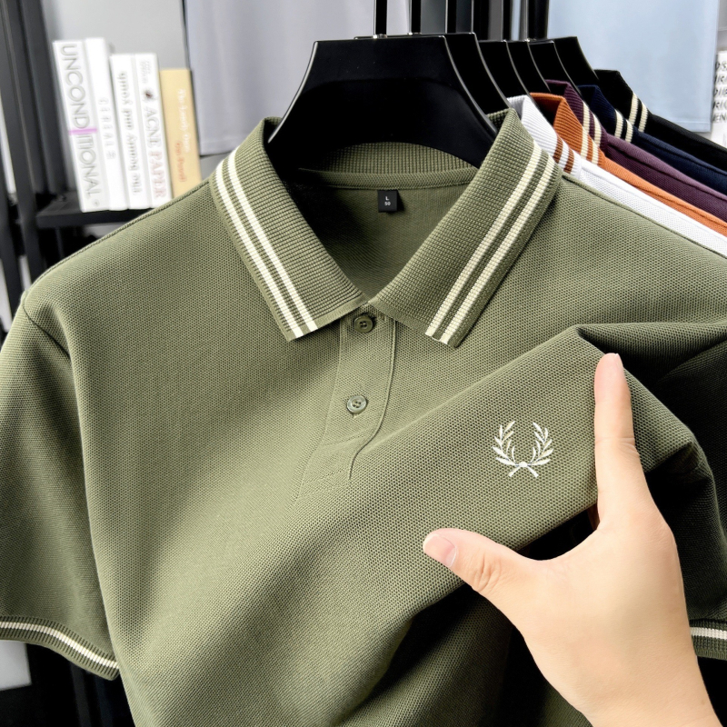 Férfi póló polo Slim-Fit, rövid ujjú, tiszta pamut, légáteresztő, hímzett díszítés, prémium üzleti-kényelmes stílus