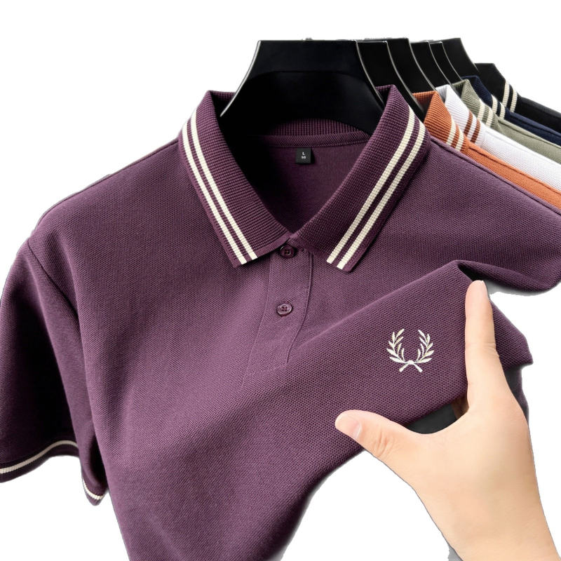Férfi póló polo Slim-Fit, rövid ujjú, tiszta pamut, légáteresztő, hímzett díszítés, prémium üzleti-kényelmes stílus
