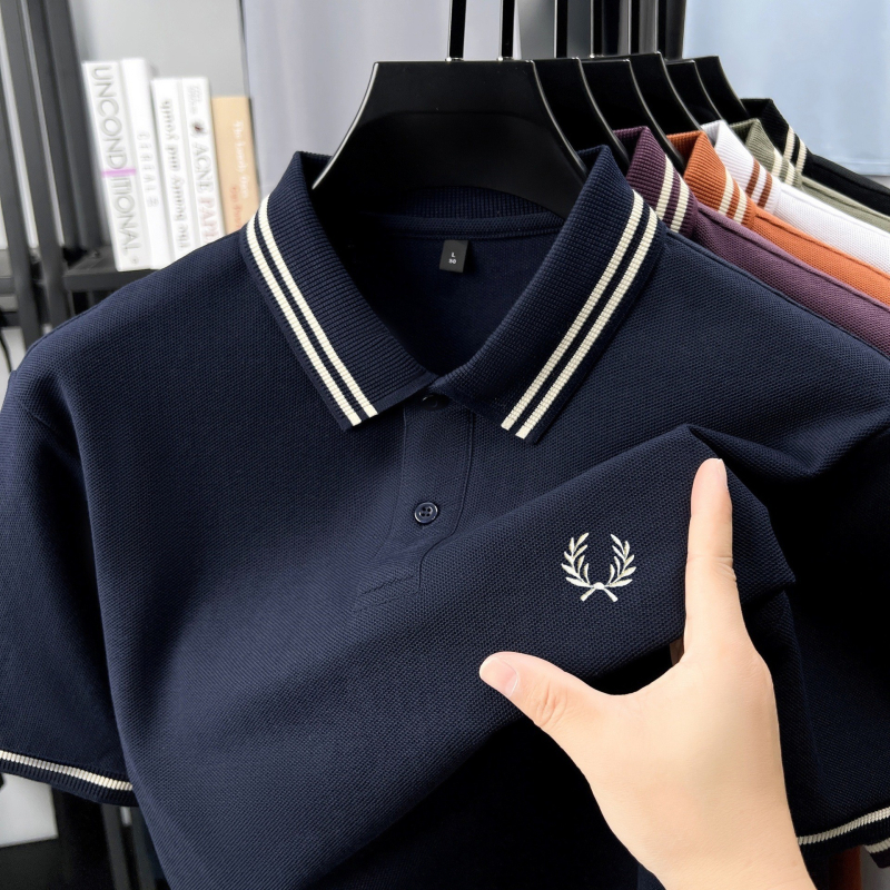 Férfi póló polo Slim-Fit, rövid ujjú, tiszta pamut, légáteresztő, hímzett díszítés, prémium üzleti-kényelmes stílus
