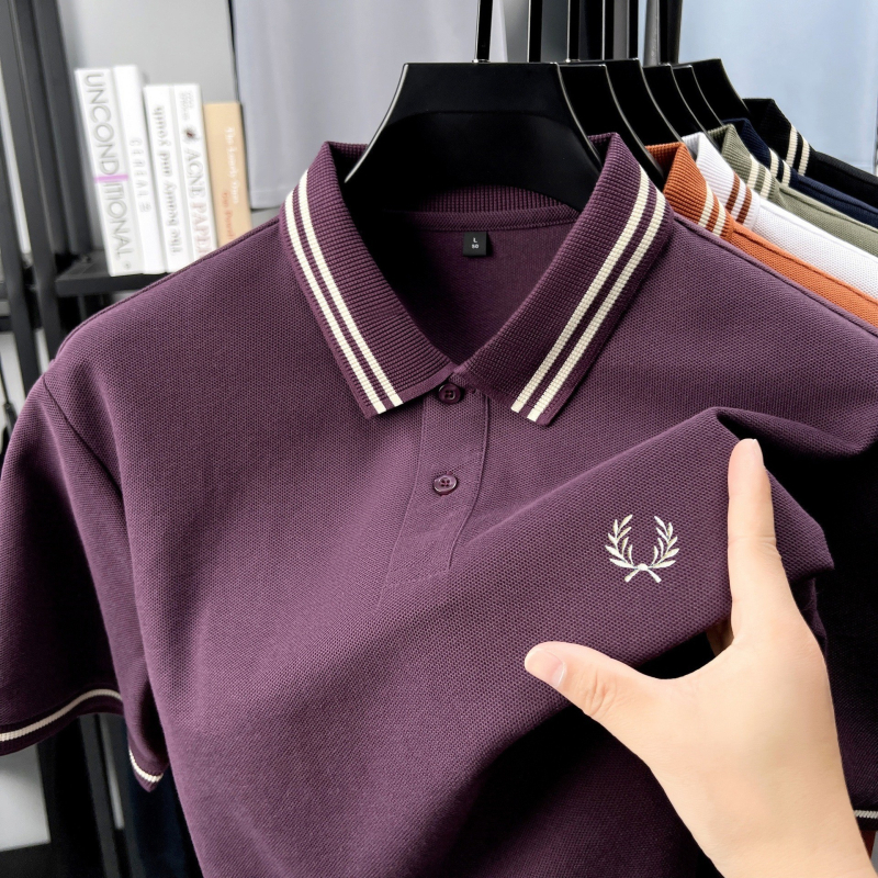 Férfi póló polo Slim-Fit, rövid ujjú, tiszta pamut, légáteresztő, hímzett díszítés, prémium üzleti-kényelmes stílus