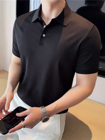 Férfi rövid ujjú polo ing, slim fit, egyszínű, nyári viselet, üzleti–szabadidős megjelenés