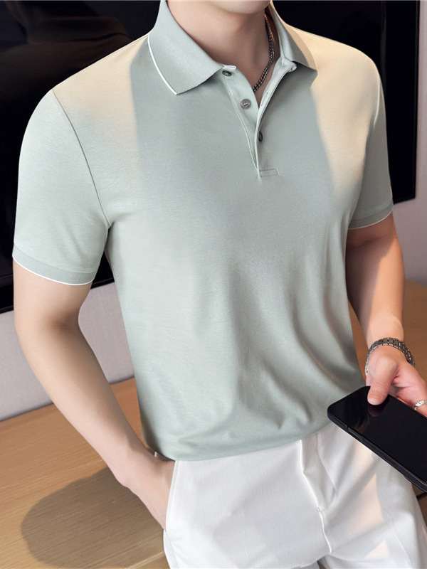 Férfi rövid ujjú polo ing, slim fit, egyszínű, nyári viselet, üzleti–szabadidős megjelenés