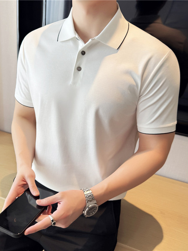 Férfi rövid ujjú polo ing, slim fit, egyszínű, nyári viselet, üzleti–szabadidős megjelenés