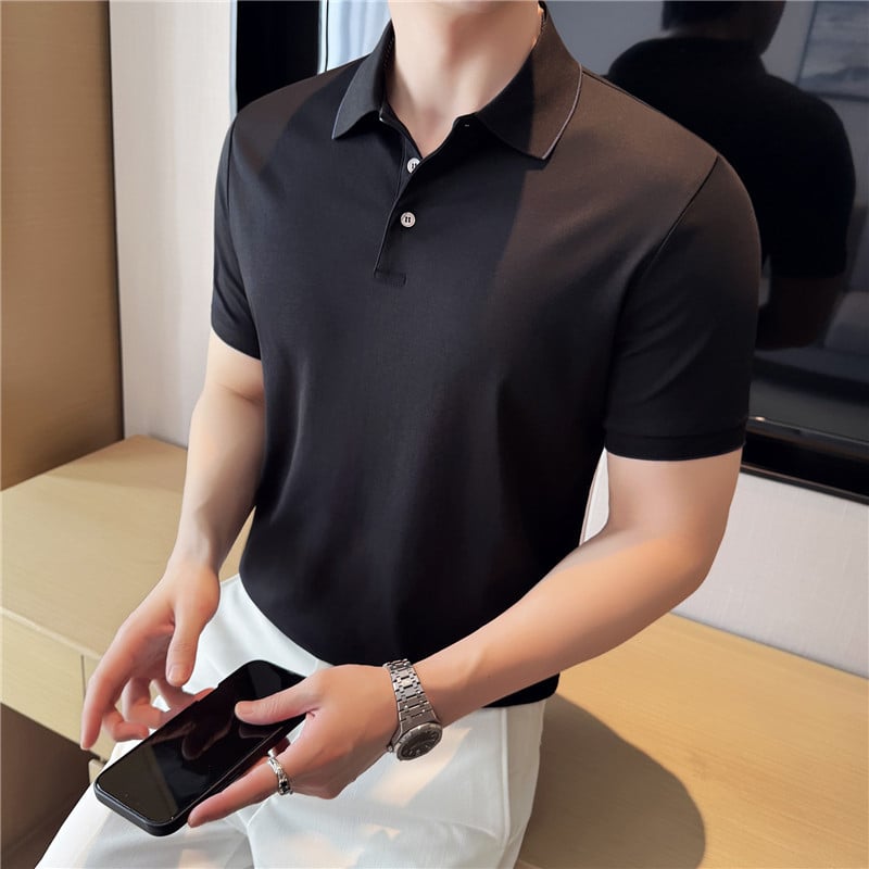 Férfi rövid ujjú polo ing, slim fit, egyszínű, nyári viselet, üzleti–szabadidős megjelenés