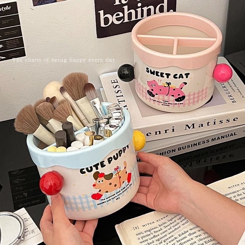 Разделен държач за съхранение на грим четки и козметика – настолен органайзер за червила, сенки за очи и четки