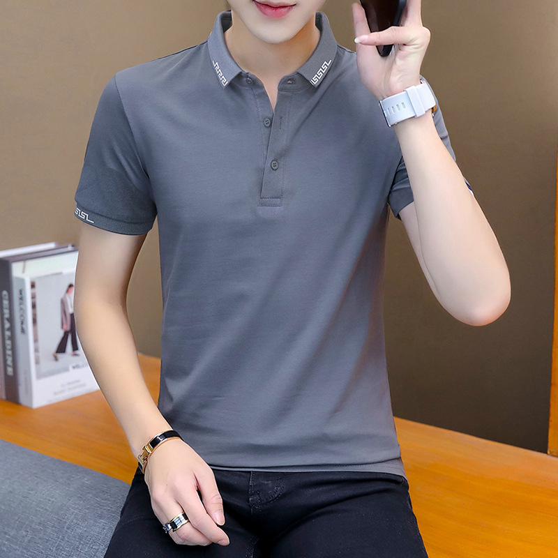 Férfi üzleti polo — slim fit, nyári, rövid ujjú, lélegző pamut, egyszínű