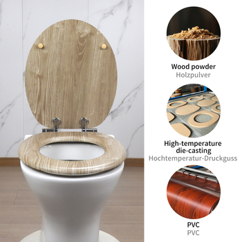 MDF kryt na WC s pomalým zatváraním, odolný voči vlhkosti, model 9102 Water Willow, nastaviteľný rozstup pántov 10,5-20,5 cm
