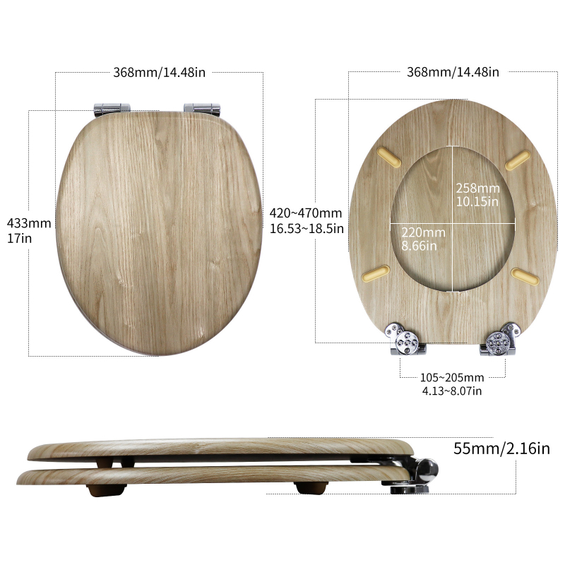 MDF kryt na WC s pomalým zatváraním, odolný voči vlhkosti, model 9102 Water Willow, nastaviteľný rozstup pántov 10,5-20,5 cm