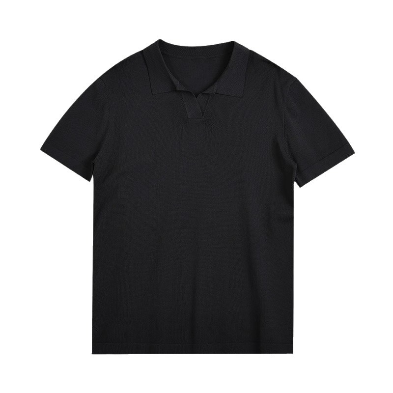 Férfi rövid ujjú galléros polo, kötött anyag, egyszínű, nyári viselet, Ice Silk anyag.