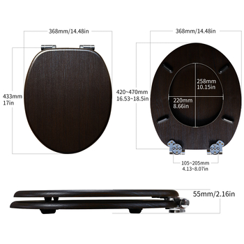 WC veko z MDF dosky s pomalým zatváraním, európsky štandard, odolný voči vlhkosti, model A416 čierny teak