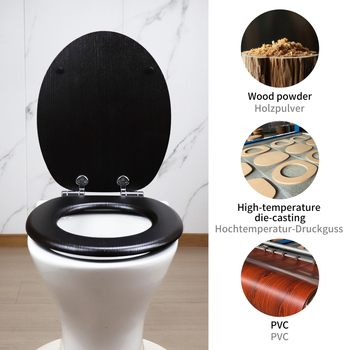 WC veko z MDF dosky s pomalým zatváraním, európsky štandard, odolný voči vlhkosti, model A416 čierny teak