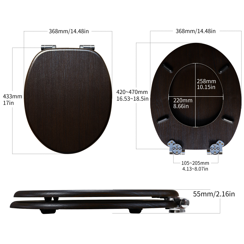 WC veko z MDF dosky s pomalým zatváraním, európsky štandard, odolný voči vlhkosti, model A416 čierny teak