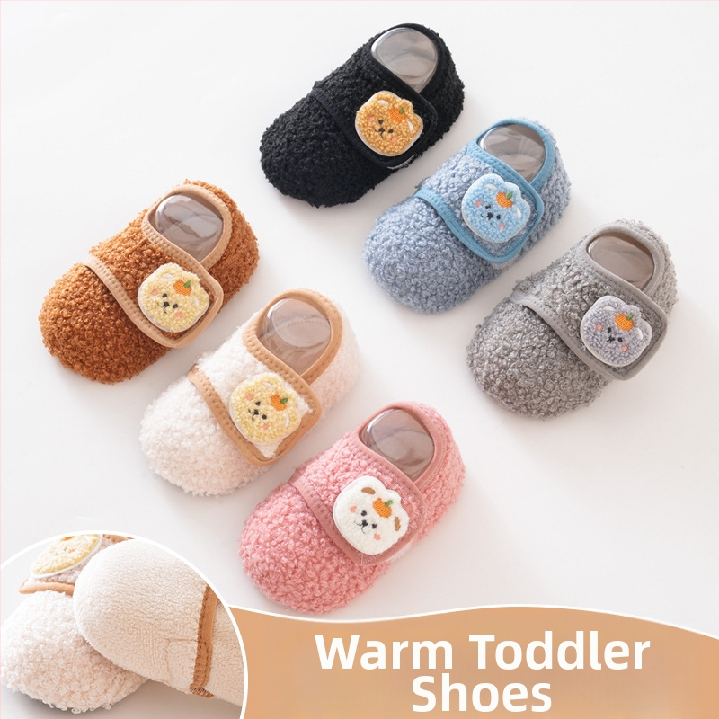 Detské vnútorné topánky a ponožky s Velcro, fleece podšívkou, hrubé, protišmyková mäkká podrážka