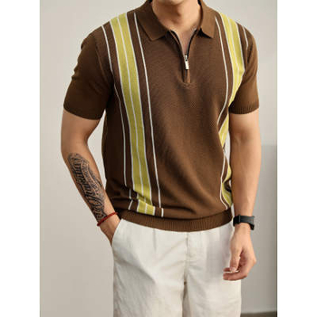 Légáteresztő rövid ujjú polo, olasz stílusú jacquard mintás, színes blokkokkal, hűs