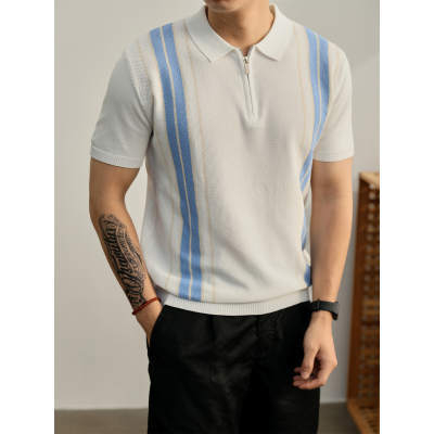 Légáteresztő rövid ujjú polo, olasz stílusú jacquard mintás, színes blokkokkal, hűs