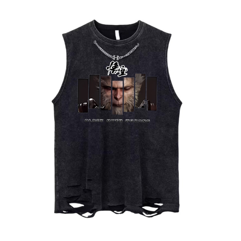 Muška pamučna bezrukavna majica, oprana vintage, ljetni američki streetwear, opušten kroj